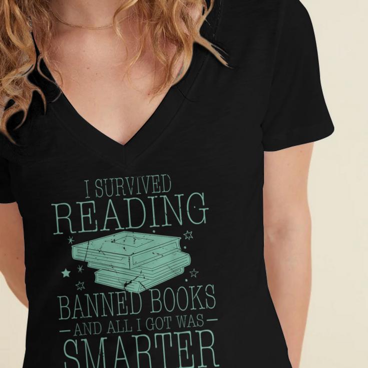 I Survived Reading Banned Books And All I Got Was Sma Women's Jersey Short Sleeve Deep V-Neck Tshirt