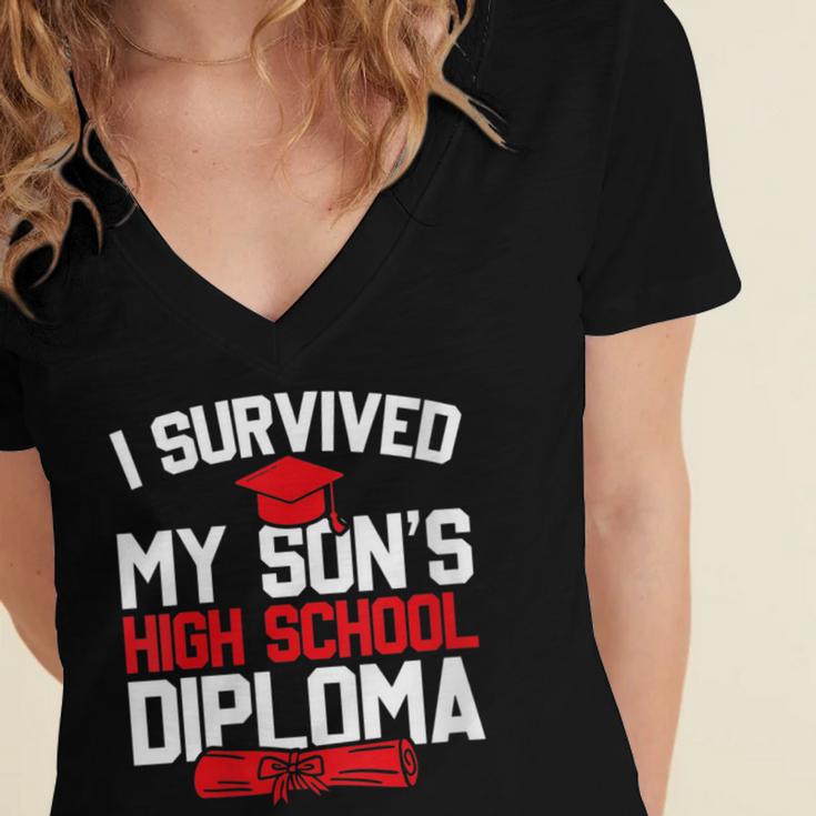 I Survived My Son's High School Diploma Graduation Women's Jersey Short Sleeve Deep V-Neck Tshirt