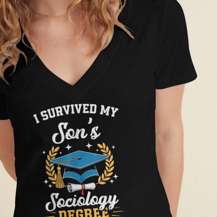 I Survived My Son's Sociology Degree Graduation Women's Jersey Short Sleeve Deep V-Neck Tshirt
