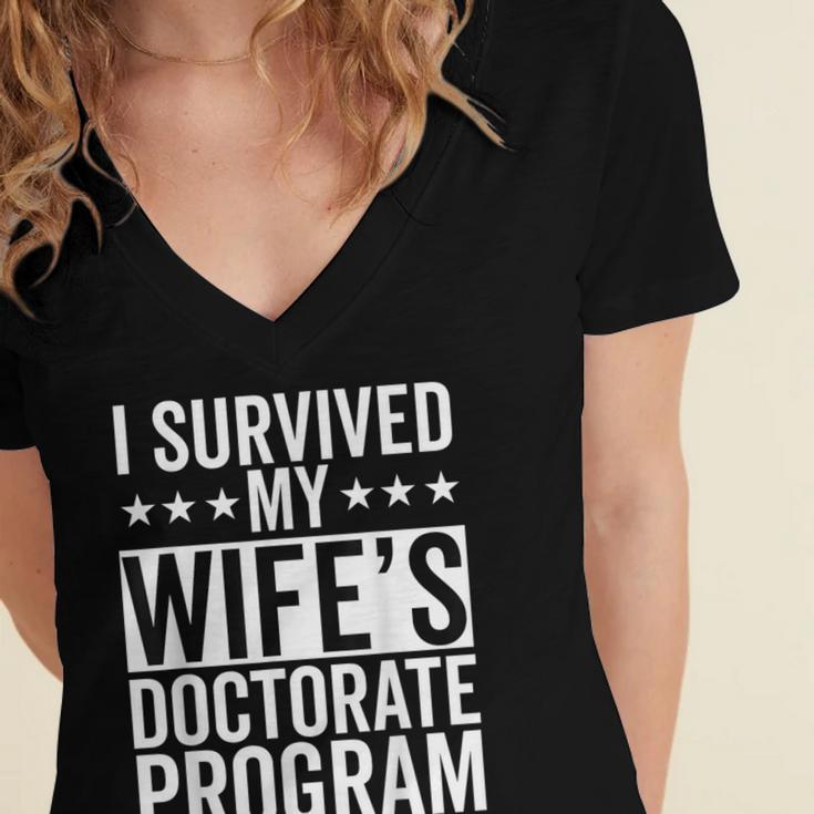 i Survived My Wife Doctorate Program PHD Wife Graduation Women's Jersey Short Sleeve Deep V-Neck Tshirt