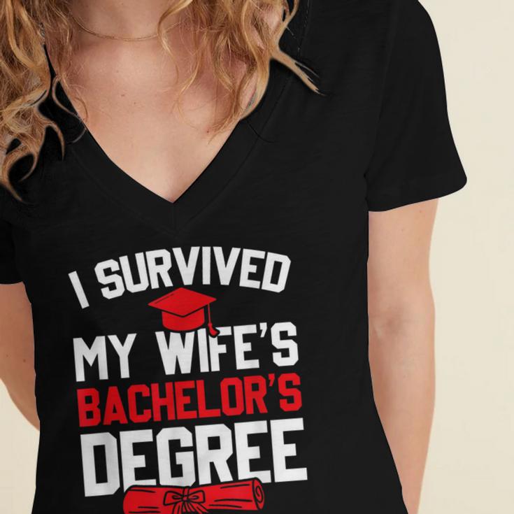 I Survived My Wife's Bachelor's Degree Graduation Women's Jersey Short Sleeve Deep V-Neck Tshirt