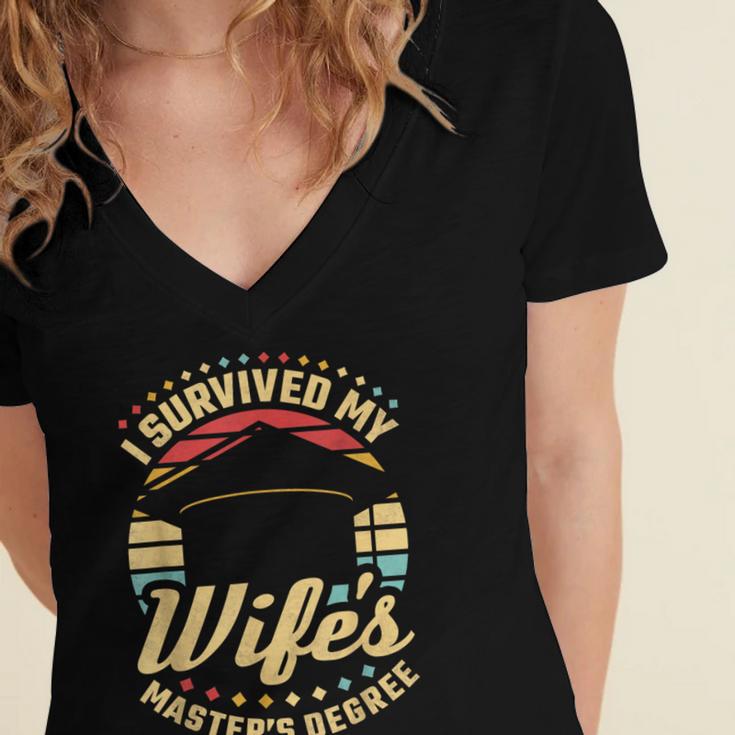 Survived My Wife's Master's Degree College Graduation Women's Jersey Short Sleeve Deep V-Neck Tshirt