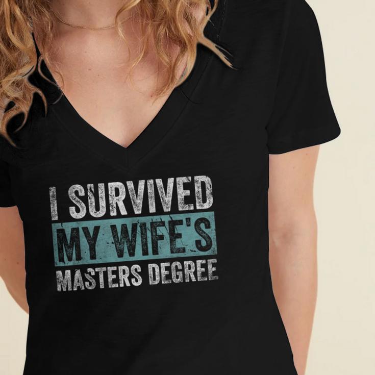 I Survived My Wife's Masters Degree Graduation Friends Women's Jersey Short Sleeve Deep V-Neck Tshirt