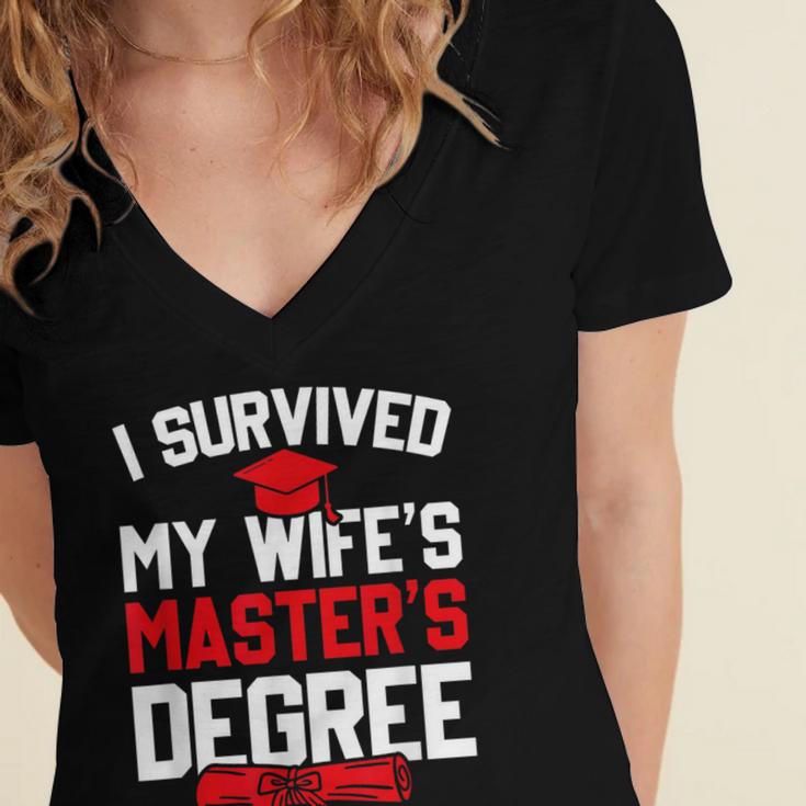 I Survived My Wife's Master's Degree Graduation Women's Jersey Short Sleeve Deep V-Neck Tshirt
