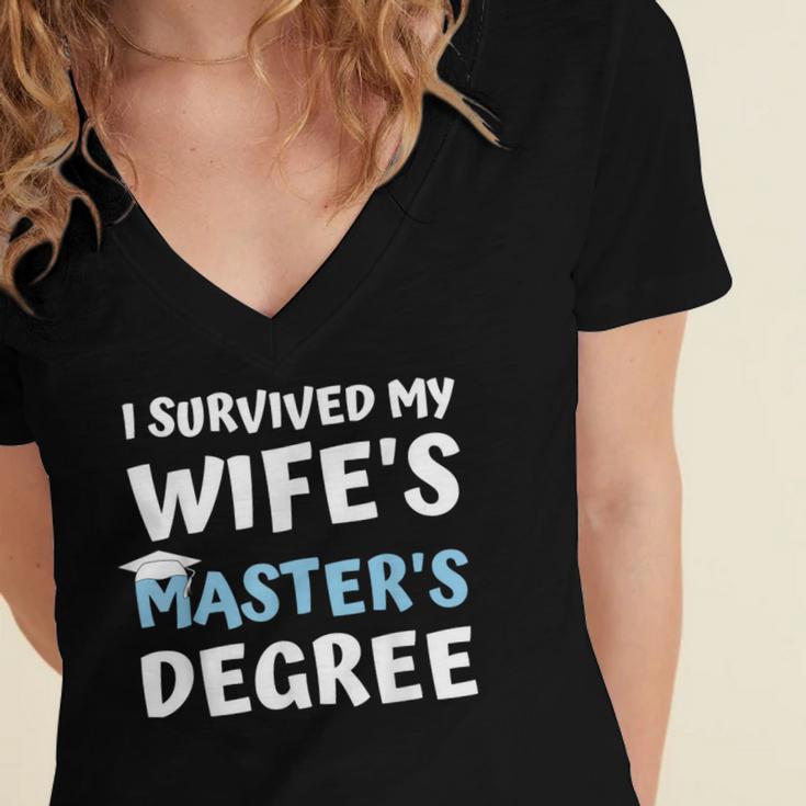 i Survived My Wifes Masters Degree MBA College Graduation Women's Jersey Short Sleeve Deep V-Neck Tshirt