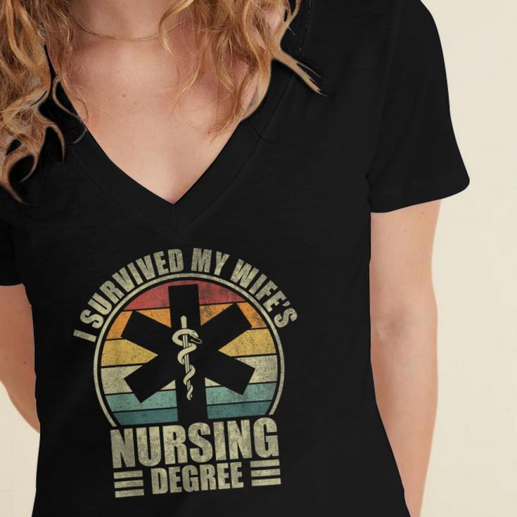 I Survived My Wife's Nursing Degree Nursing Graduation Women's Jersey Short Sleeve Deep V-Neck Tshirt