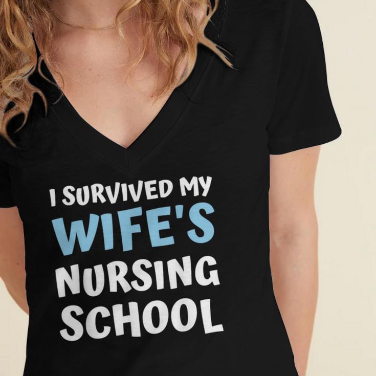 i Survived My Wifes Nursing School Degree Graduation Party Women's Jersey Short Sleeve Deep V-Neck Tshirt