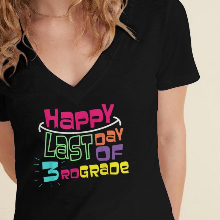 Sweet Happy Last Day Of 3rd Grade Kids GraduationWomen's Jersey Short Sleeve Deep V-Neck Tshirt