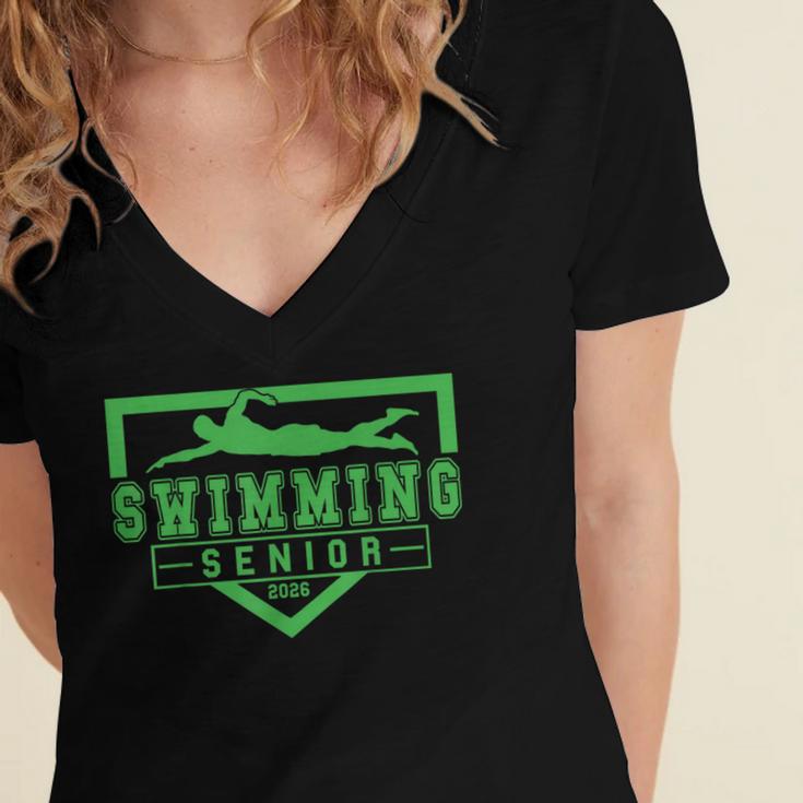 Swimming Senior Night Swim Senior 2026 Graduation 32 Women's Jersey Short Sleeve Deep V-Neck Tshirt