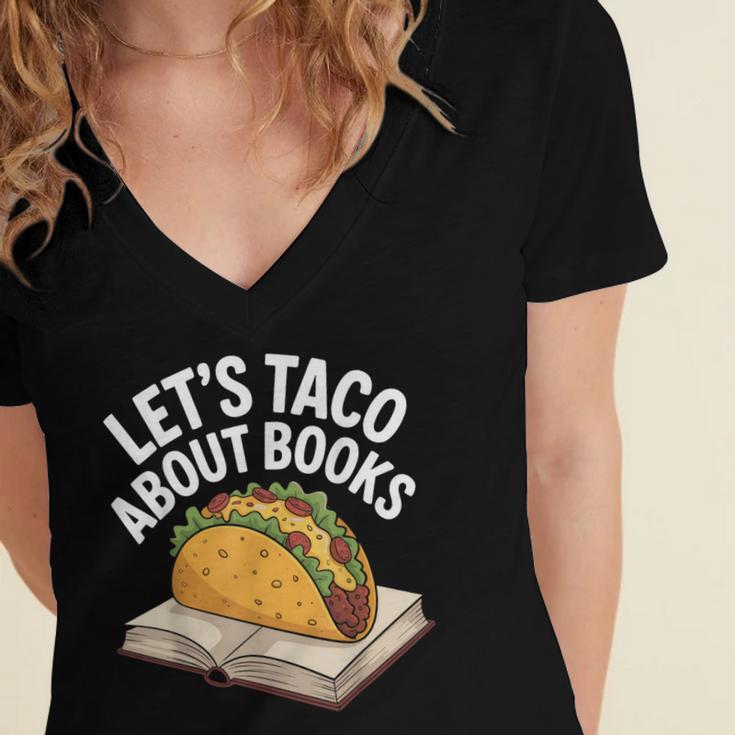 Taco Books Mexican Reading Teacher Book Lovers Bookish Women's Jersey Short Sleeve Deep V-Neck Tshirt
