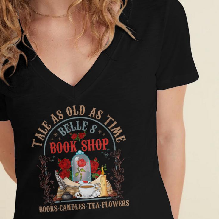 Tale As Old As Time Belle's Book Shop Book Coffee Book Lover Women's Jersey Short Sleeve Deep V-Neck Tshirt