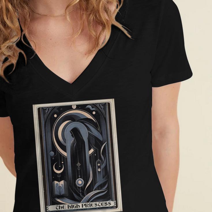 Tarot Cards Guide Book Esoteric Mysticism Clothing The High Priestess -Adults Small Classic Fit Short Sleeve Women's Jersey Short Sleeve Deep V-Neck Tshirt