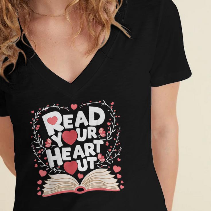Teach Inspire Grow Everyday Read Your Heart Out Valentine Book-Themed Small Women's Jersey Short Sleeve Deep V-Neck Tshirt Teach Inspire Grow Everyday Read Your Heart Out Valentine Book-Themed Small Women's Jersey Short Sleeve Deep V-Neck Tshirt