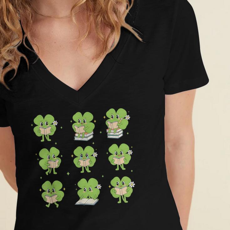 Teacher Reading Shamrock St Patrick’s Day Book Lover Kids Women's Jersey Short Sleeve Deep V-Neck Tshirt Teacher Reading Shamrock St Patrick’s Day Book Lover Kids Women's Jersey Short Sleeve Deep V-Neck Tshirt