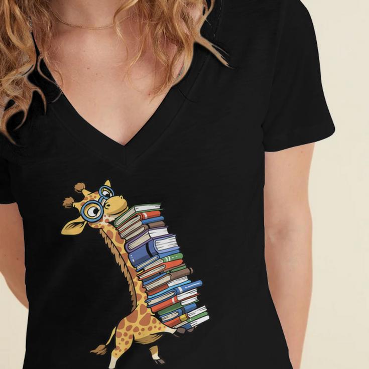 Teacher Shirt Giraffe Holding Books Bookworm Librarian Women's Jersey Short Sleeve Deep V-Neck Tshirt Teacher Shirt Giraffe Holding Books Bookworm Librarian Women's Jersey Short Sleeve Deep V-Neck Tshirt