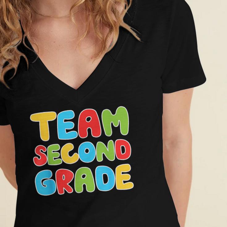 Team Second Grade Shirt 2nd Grade Back To School Graduation Women's Jersey Short Sleeve Deep V-Neck Tshirt