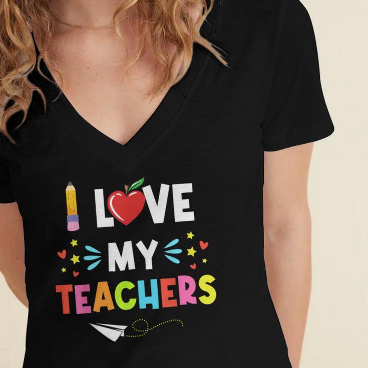 Teens Graduation I Heart My Teacher I Love My Teachers Women's Jersey Short Sleeve Deep V-Neck Tshirt