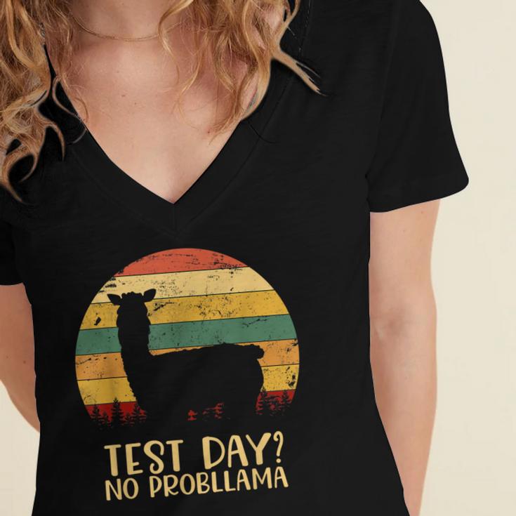 Test Day No Probllama Silhouette Teacher Student Graduation Women's Jersey Short Sleeve Deep V-Neck Tshirt