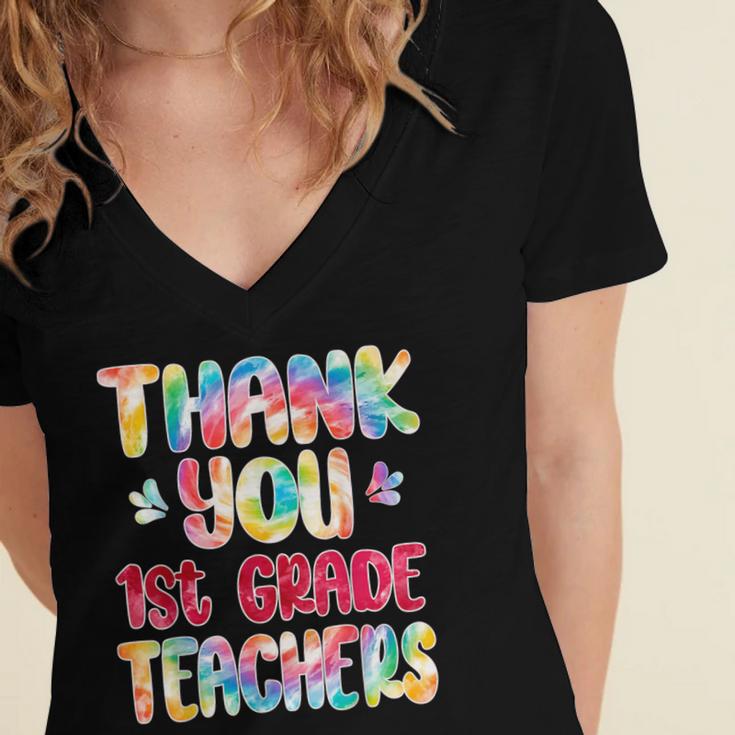 Thank You 1st Grade Teachers Graduation Last Day Of School Women's Jersey Short Sleeve Deep V-Neck Tshirt