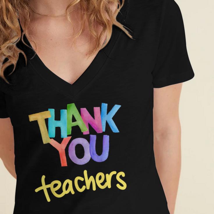 Thank You Teacher Appreciation Graduation Men Women Girls Kids Women's Jersey Short Sleeve Deep V-Neck Tshirt