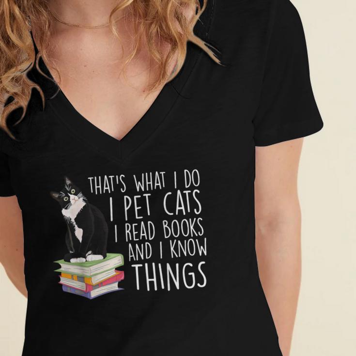 That's What I Do I Pet Cat I Read Books Tuxedo Cat Bookworm Women's Jersey Short Sleeve Deep V-Neck Tshirt That's What I Do I Pet Cat I Read Books Tuxedo Cat Bookworm Women's Jersey Short Sleeve Deep V-Neck Tshirt