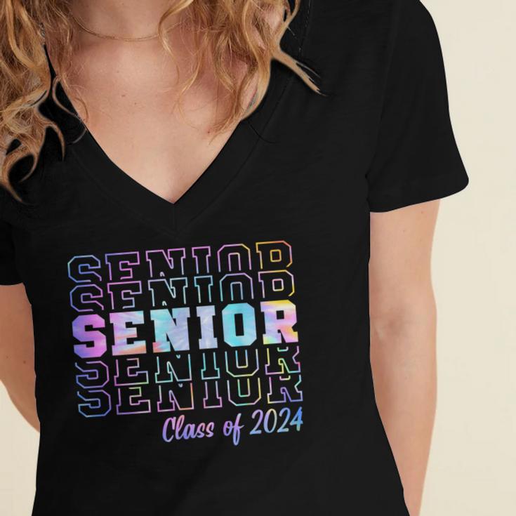 Tie Dye Senior 24 Class Of 2024 Seniors Graduation 24 Women's Jersey Short Sleeve Deep V-Neck Tshirt