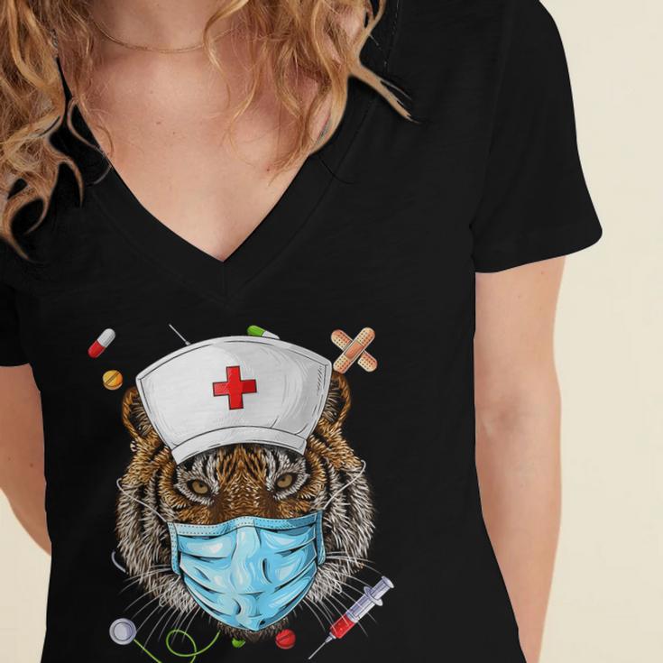 Tiger Nurse RN ER Nursing School Graduation Women's Jersey Short Sleeve Deep V-Neck Tshirt