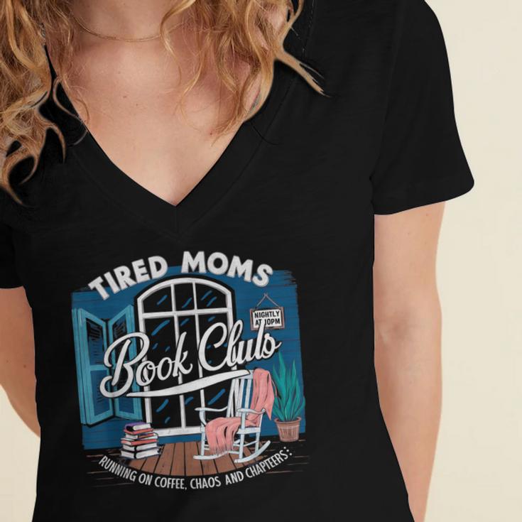 Tired Moms Book Club Coffee Chaos And Chapters Graphic Women's Jersey Short Sleeve Deep V-Neck Tshirt