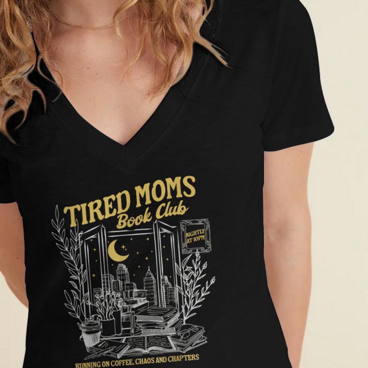 Tired Moms Club Bookish Book Lover Homebody Fall Book Club Women's Jersey Short Sleeve Deep V-Neck Tshirt