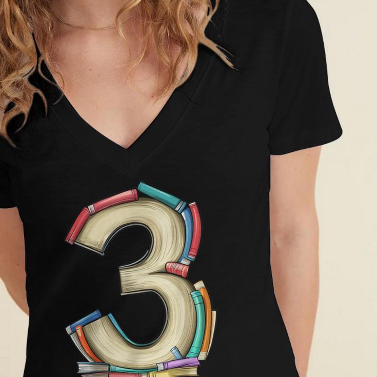 Toddler 3rd Birthday Books Themed 3 Year Old Boys Kids Girls Women's Jersey Short Sleeve Deep V-Neck Tshirt Toddler 3rd Birthday Books Themed 3 Year Old Boys Kids Girls Women's Jersey Short Sleeve Deep V-Neck Tshirt