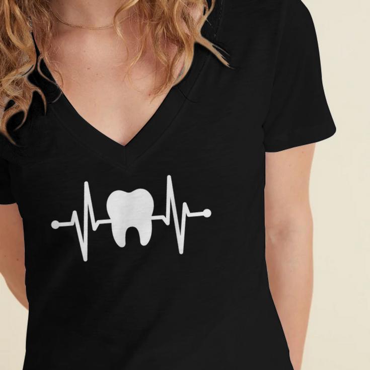 Tooth Heartbeat Dentist Graduation Party Dental Heartbeat Women's Jersey Short Sleeve Deep V-Neck Tshirt