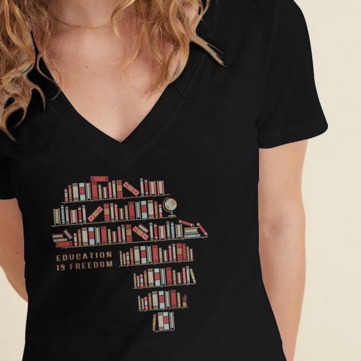 History Book Education Is Freedom Women's Jersey Short Sleeve Deep V-Neck Tshirt