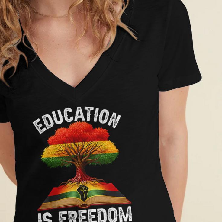 History Education Is Freedom Books Black History Women's Jersey Short Sleeve Deep V-Neck Tshirt History Education Is Freedom Books Black History Women's Jersey Short Sleeve Deep V-Neck Tshirt