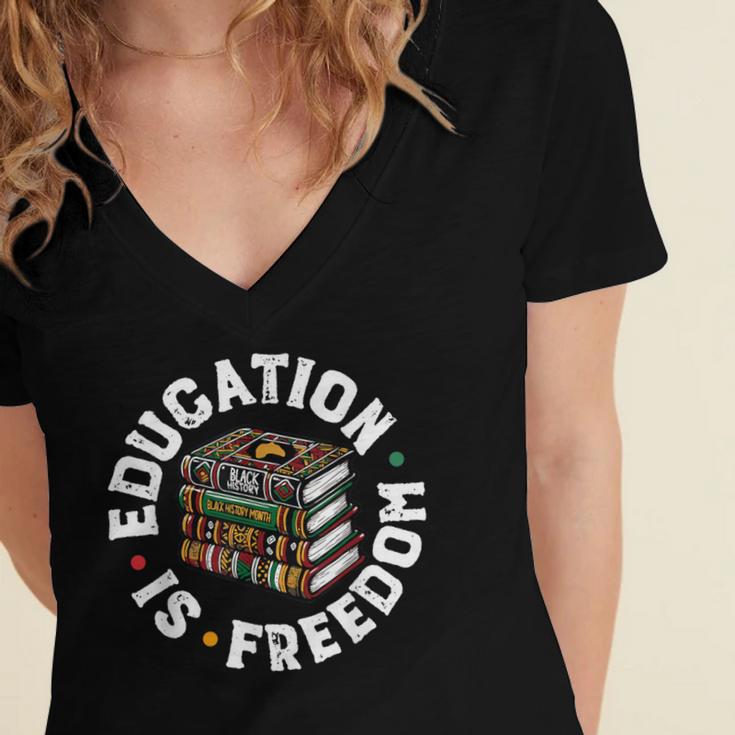 History Education Is Freedom Books Teach Black History Women's Jersey Short Sleeve Deep V-Neck Tshirt