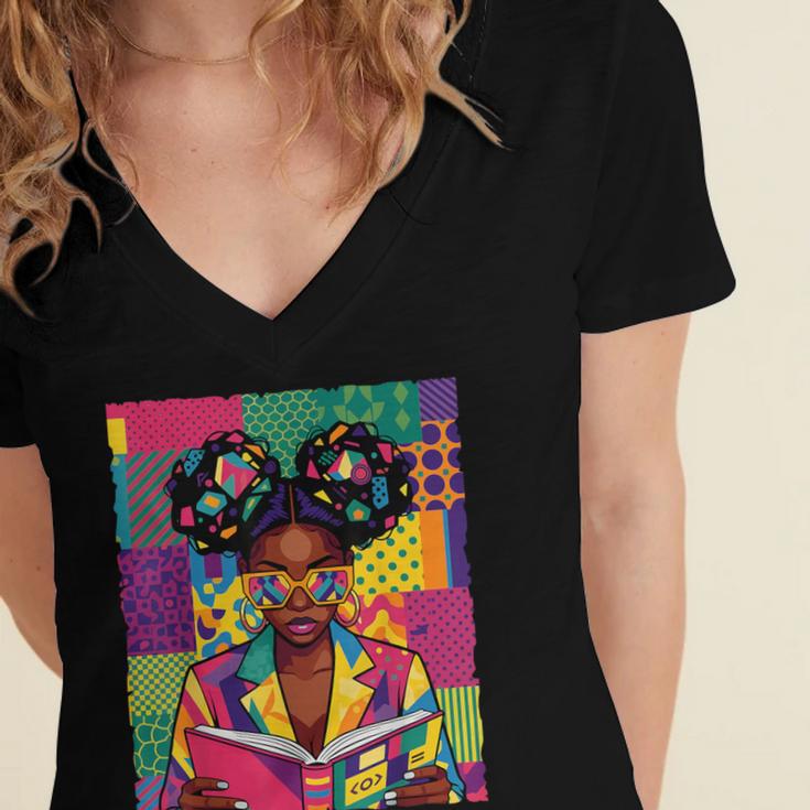 History Month Educated Black Women Girls Reading Book Women's Jersey Short Sleeve Deep V-Neck Tshirt History Month Educated Black Women Girls Reading Book Women's Jersey Short Sleeve Deep V-Neck Tshirt