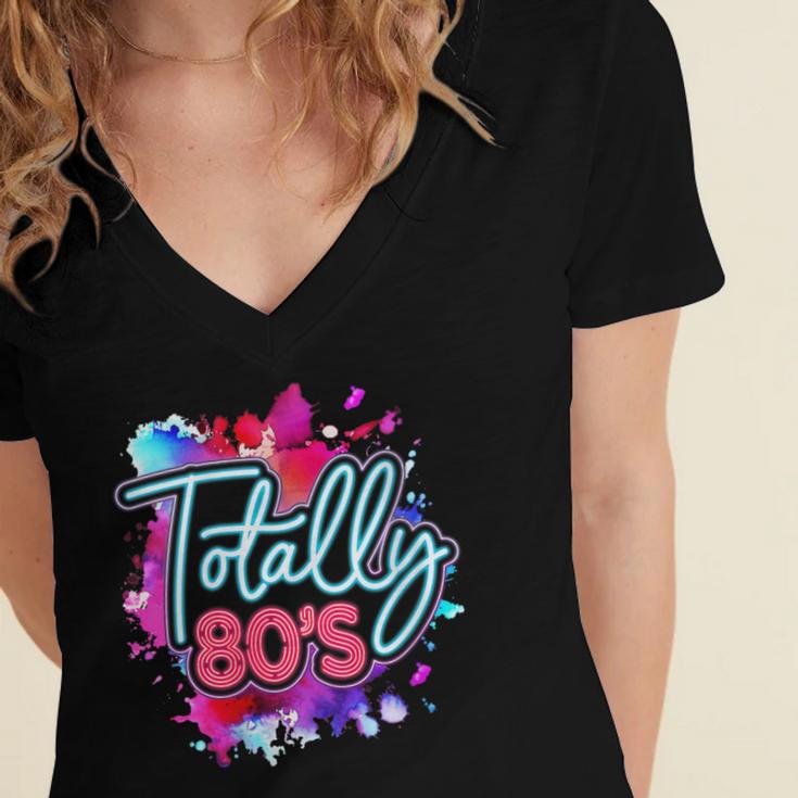 Totally 80's Colorful Retro 1980s Style Nostalgia Vibe Women's Jersey Short Sleeve Deep V-Neck Tshirt Totally 80's Colorful Retro 1980s Style Nostalgia Vibe Women's Jersey Short Sleeve Deep V-Neck Tshirt
