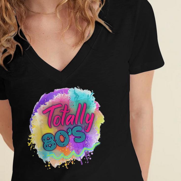 Totally 80's Tie Dye Retro Vibes 1980s Style Nostalgia Women's Jersey Short Sleeve Deep V-Neck Tshirt Totally 80's Tie Dye Retro Vibes 1980s Style Nostalgia Women's Jersey Short Sleeve Deep V-Neck Tshirt