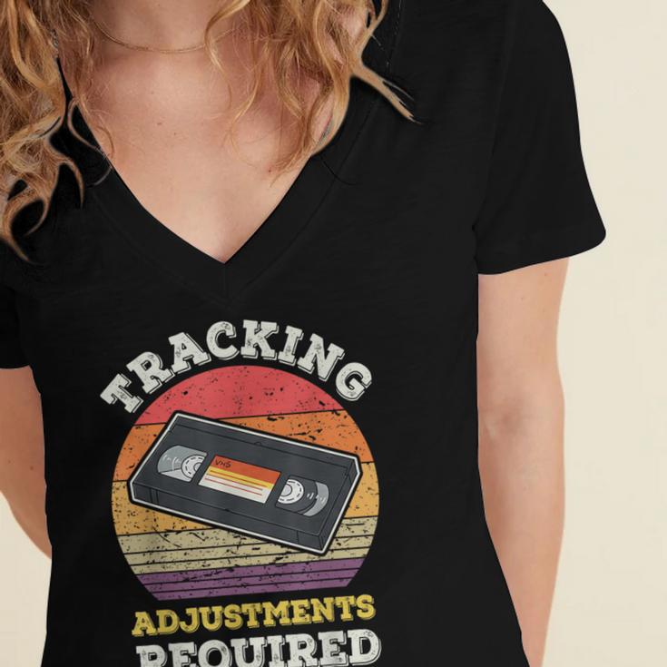 Tracking Adjustments Required Nostalgia VHS Retro Tape Women's Jersey Short Sleeve Deep V-Neck Tshirt