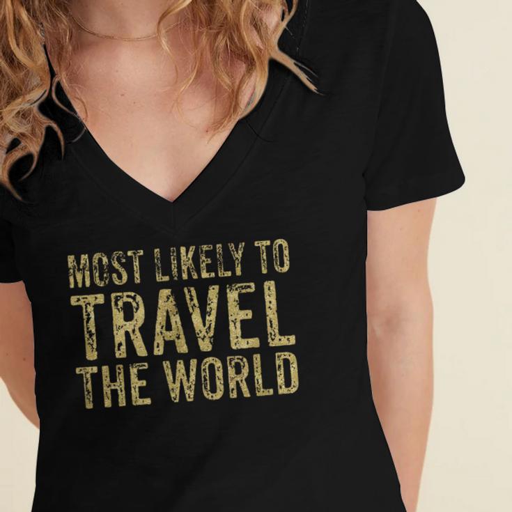Travel Themed Graduation Tshirt Women's Jersey Short Sleeve Deep V-Neck Tshirt