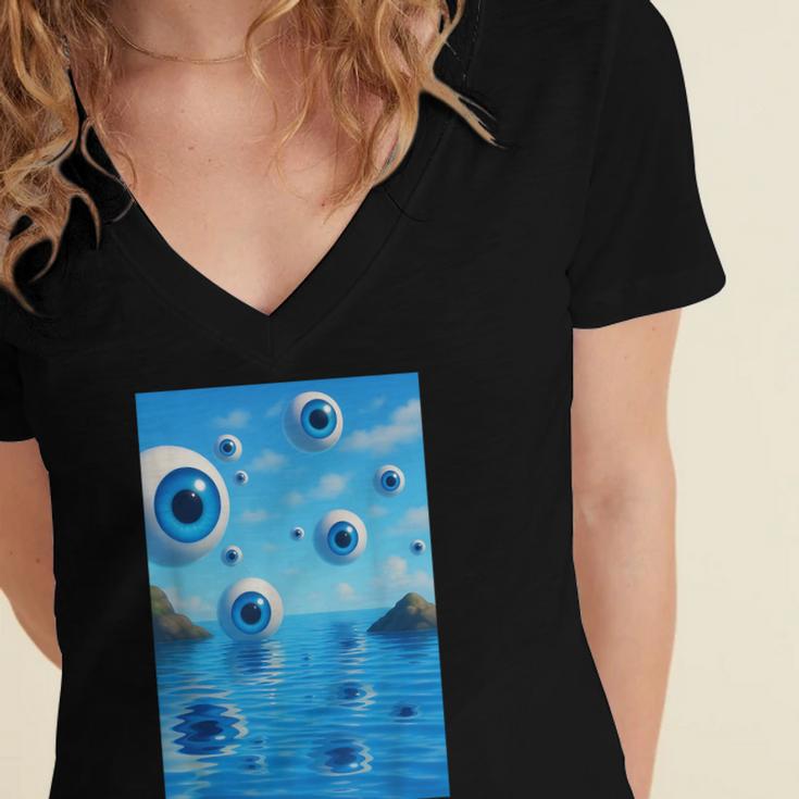 Trippy Weirdcore Frutiger Aero Surreal Eyeballs Y2K Women's Jersey Short Sleeve Deep V-Neck Tshirt Trippy Weirdcore Frutiger Aero Surreal Eyeballs Y2K Women's Jersey Short Sleeve Deep V-Neck Tshirt