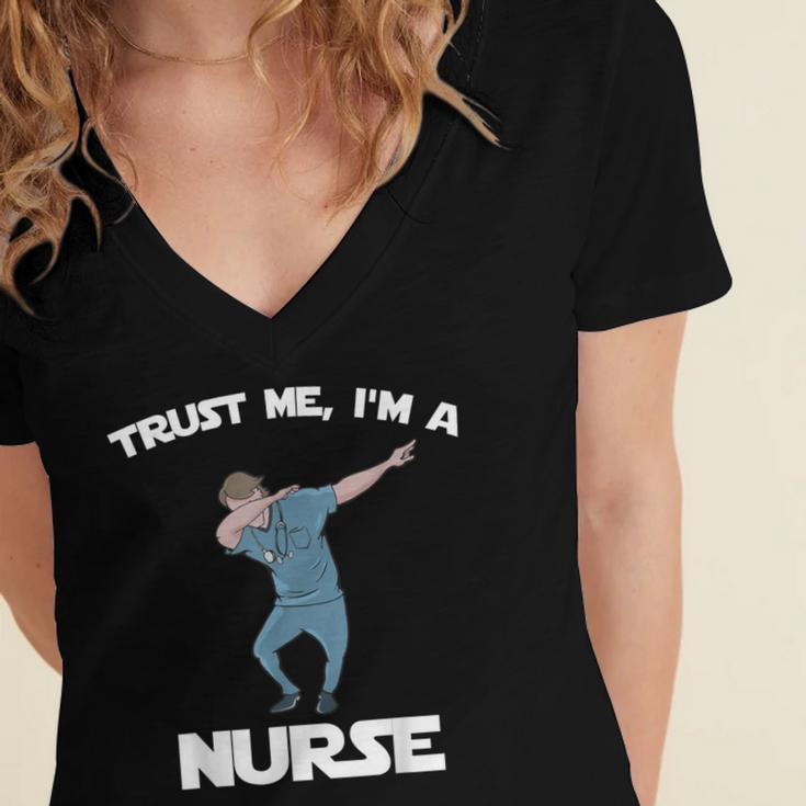 Trust Me I'm Nurse Shirt Dabbing Gift Nursing Graduation Women's Jersey Short Sleeve Deep V-Neck Tshirt