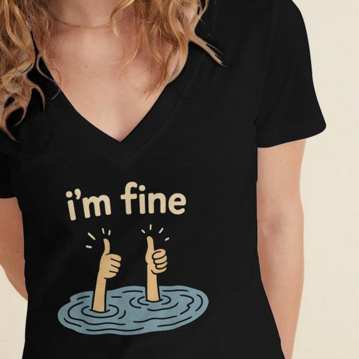Two Thumbs Up I'm Fine Sarcastic Meme Introvert Humor Women's Jersey Short Sleeve Deep V-Neck Tshirt
