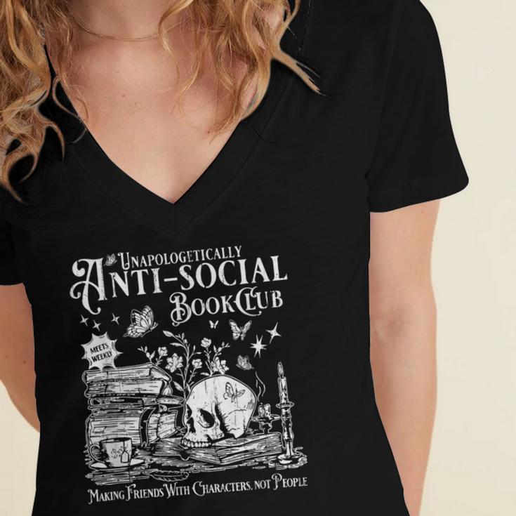 Unapologetically Anti Social Book Club Introvert Reader Women's Jersey Short Sleeve Deep V-Neck Tshirt