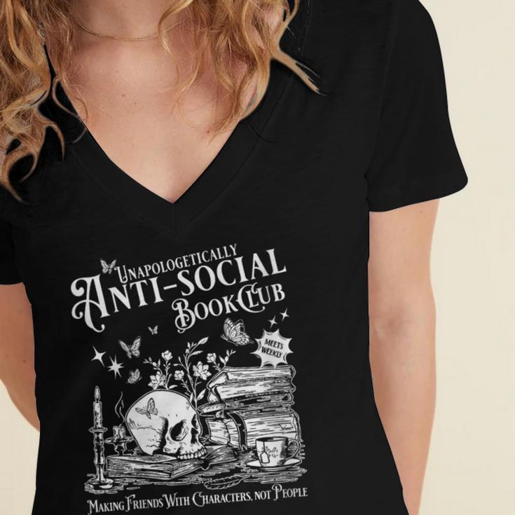 Unapologetically Antisocial Book Club Meets Weekly Retro Women's Jersey Short Sleeve Deep V-Neck Tshirt Unapologetically Antisocial Book Club Meets Weekly Retro Women's Jersey Short Sleeve Deep V-Neck Tshirt