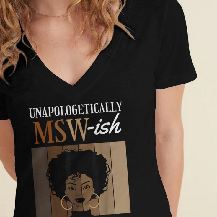Unapologetically MSW-Ish Student Graduation Afro Women's Jersey Short Sleeve Deep V-Neck Tshirt