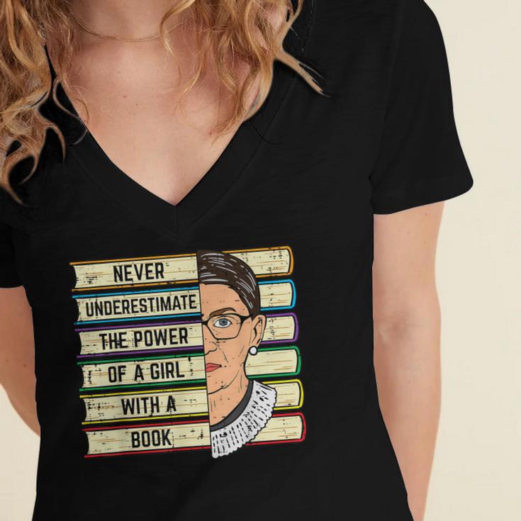 Never Underestimate Girl Read Book Reading Librarian Women Women's Jersey Short Sleeve Deep V-Neck Tshirt