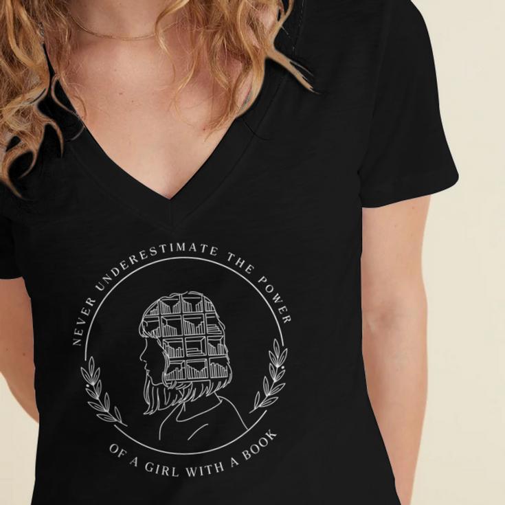 Never Underestimate The Power Of A Girl With A Book Women's Jersey Short Sleeve Deep V-Neck Tshirt Never Underestimate The Power Of A Girl With A Book Women's Jersey Short Sleeve Deep V-Neck Tshirt