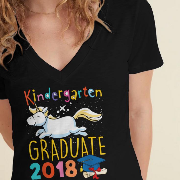 Unicorn Kindergarten Graduation Shirt Girls Women's Jersey Short Sleeve Deep V-Neck Tshirt