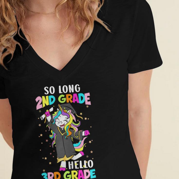 Unicorn So Long 2nd Grade Hello 3rd Grade Graduation Women's Jersey Short Sleeve Deep V-Neck Tshirt