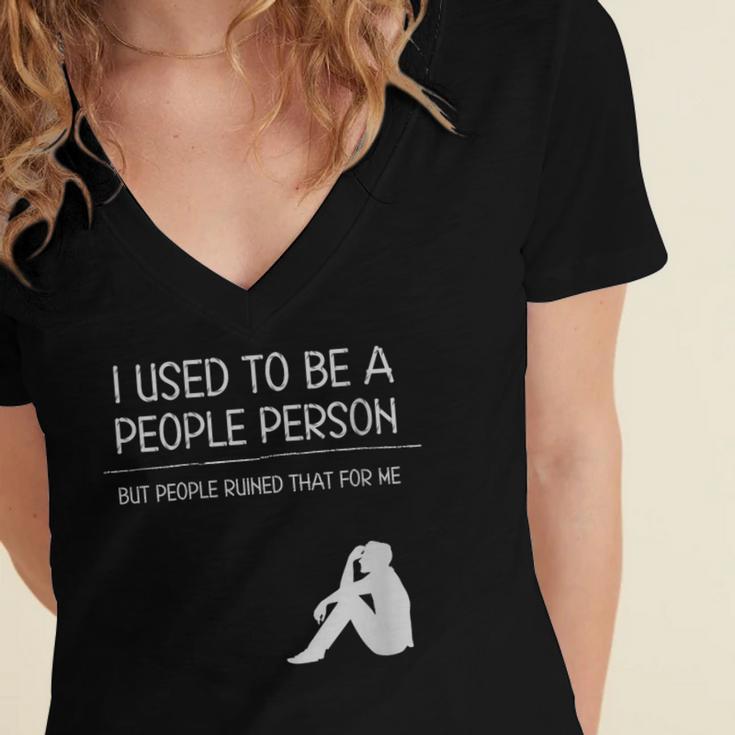 I Used To Be A People Person Introvert Women's Jersey Short Sleeve Deep V-Neck Tshirt